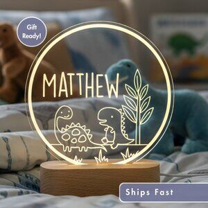 Dinosaur Custom Name Light | Personalized LED Room Decor | Kids Minimalist Gift